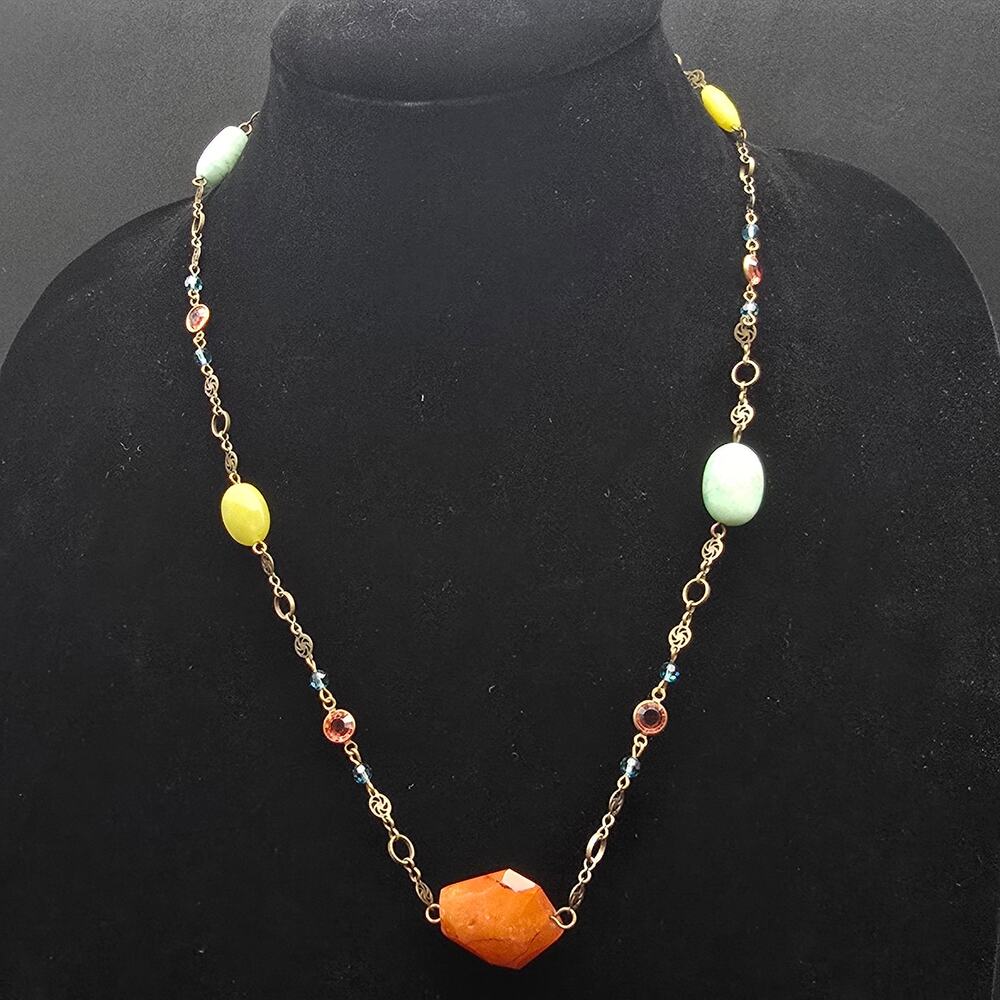 Liz Palacios SF Multicolor Beaded Necklace Bronze Tone Colorful